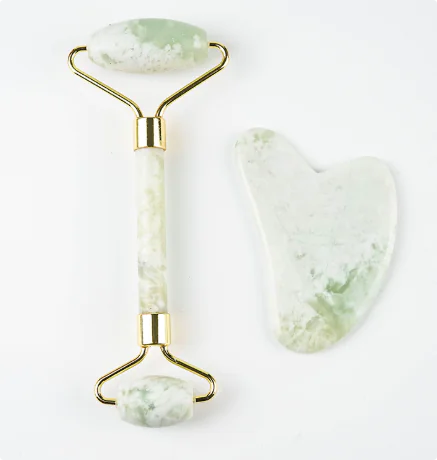 Gua Sha Tool & Jade Roller Sage Green and White Jade Set