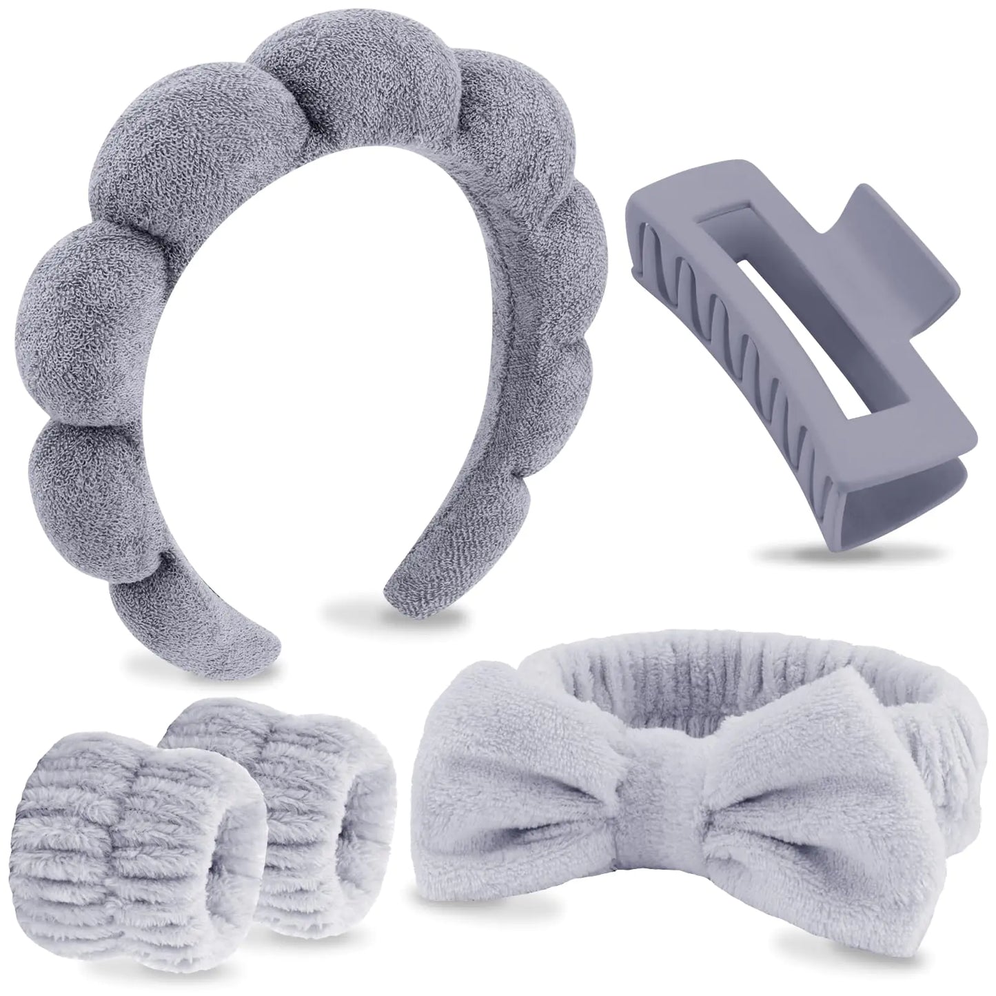 Bliss & Bloom Grey Spa Headband Set
