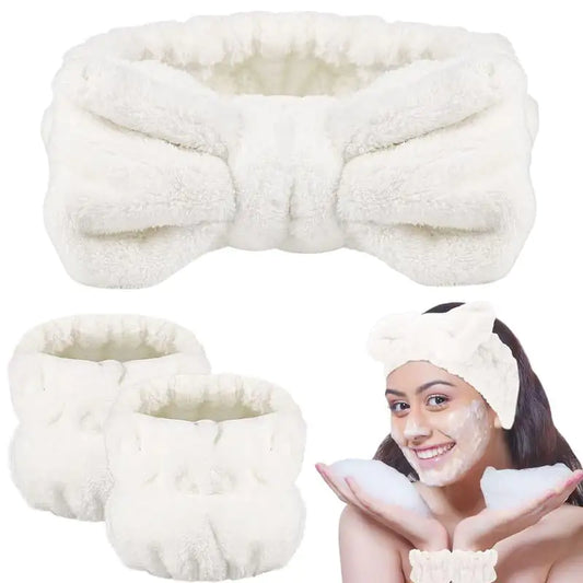 Bliss & Bloom 3 Pcs Spa Wristband & Headband, for Washing Face Skin Care.