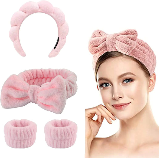 Bliss & Bloom 3 Pcs Spa Wristband and Headband Set