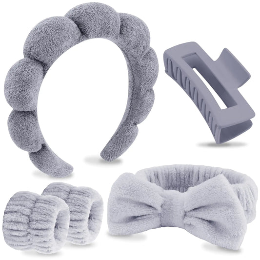 Bliss & Bloom Grey Spa Headband Set