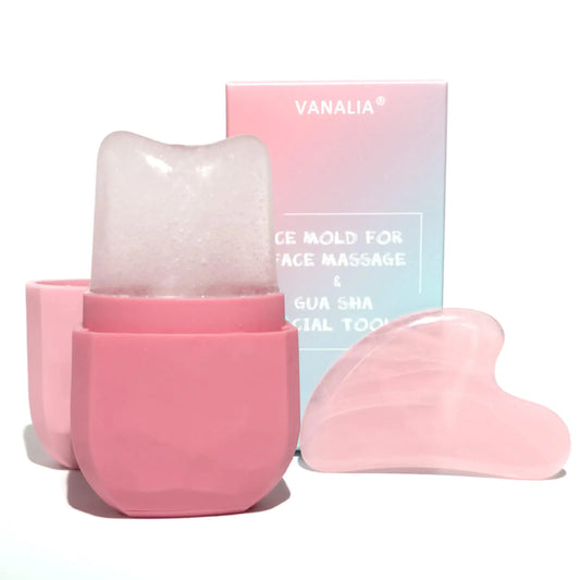 Ice Roller and Gua Sha Set for Face Eyes and Neck - Skin Care Beauty Tools to Brighten Skin and Enhance Natural Glow (Pink)